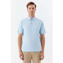 Sabri Özel Erkek Mavi Dar Kesim Slim Fit Pamuklu Dokuma Polo Yaka Tişört