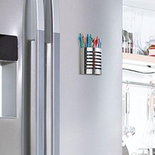 NY Home Forma Manyetik Kalem Tutucu ve Kalem Tutucu, Paslanmaz Çelik, Mattsilberfarben, Set Of 1