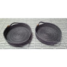 NY Home Hasır 2 Adet Örme Tepsi Sepet Kordon Halat Jüt Ip Düzenleyici