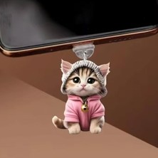 Mi7a Şapkalı Kedi Figürlü Telefon Charmı (Type-C Uyumlu Şarj Soketi Tıpası)