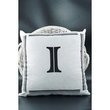 NY Home Harfli Kırlent Kılıfı Kadife 43X43 cm Çift Taraflı I Harfi Kedi Desenli Evlilik Teklifi Doğum Günü Kırık Beyaz-Siyah-I
