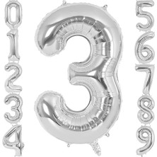 NY Home Xesha 3 Rakamı Doğum Günü Balonu Yaş Günü Gümüş Renk Uçan Balon 102 cm Doğum Günü ve Parti Dekorasyonu Büyük Boy Folyo Helyum Uçan Balon Yaş 3 Sayısı