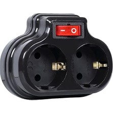 NY Home 2'li Anahtarlı, Ikili Topraklı Priz Çoklayıcı Fiş, Siyah Renk, 16A 250 Volt, Max 3600 Watt (Siyah)