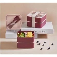 NY Home Store Beslenme Kutusu Yemek Kutusu 2 Kat Kaşık ve Çatal Dahil Plastik Sefer Tası