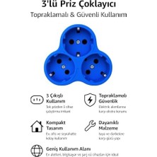 NY Home Topraklı Priz Çoklayıcı Fiş, 3'lü, Mavi, 16A 250V, Maksimum 3600W