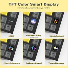 NY Home Ajazz AK820 Pro 3 Modlu%75 Mekanik Klavye, Tft Akıllı Ekran ve Düğmeye Sahip Gasket-Mounted Oyuncu Klavyesi, Bluetooth 5.1/2.4g Kablosuz/type-C Kablolu (AK820 Pro - Sarı Siyah - Switch)