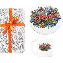 NY Home Simgeleri Tasarımlı Kupa Fincan ve Mouse Pad Seti 20 x 20 cm