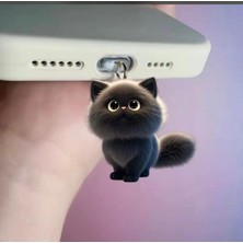 Mi7a Siyah Kedi Figürlü Telefon Charmı (Lighting (Iphone) Uyumlu Şarj Soketi Tıpası)