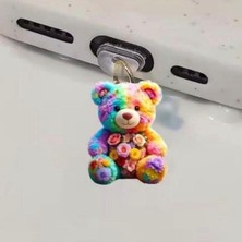 Mi7a Renkli Ayıcık Figürlü Telefon Charmı  (Lighting (Iphone) Uyumlu Şarj Soketi Tıpası)