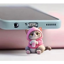 Mi7a Kapşonlu Kedi Figürlü Telefon Charmı (Lighting (Iphone) Uyumlu Şarj Soketi Tıpası)