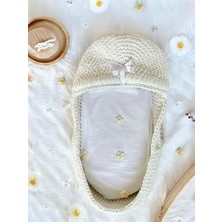 NY Home And Bestie Papatya Işlemeli Doğal Dokusu Pamuk Müslin Bebek Battaniyesi 75X75 cm (Beyaz)