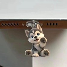 Mi7a Yavru Husky Figürlü Telefon Charmı (Lighting (Iphone) Uyumlu Şarj Soketi Tıpası)