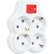NY Home 4lü Anahtarlı, Dörtlü Topraklı Priz Çocuk Korumalı Çoklayıcı Fiş, Beyaz Renk, 16A 250 Volt, Max 3600 Watt