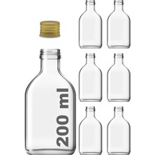 NY Home 200 cc Kapaklı Cold Şişesi 200 ml Yassı Soğuk Kahve Cam Şişe 6 Adet (Altın/ (Metal))
