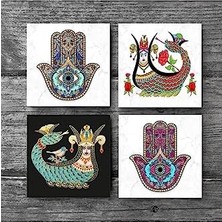 NY Home Şahmeran, Fatma Ana Eli  Taş Bardak Altlığı Seti - 4 Parça - Dekoratif, Rustik Mutfak Aksesuarı, 10X10 Cm, Kaydırmaz Tabanlı, Şık ve Dayanıklı SC226