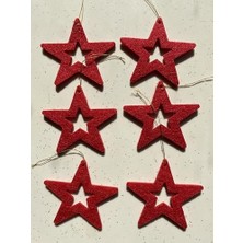 NY Home Mini Tasarım Atölyem Kırmızı Içi Boş Yıldız Keçe Yılbaşı Ağacı Süsü Kırmızı