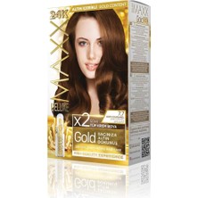 NY Home Gold Serisi 24K Altın Parçacıklı Serum ile 1 Kutu 2 x 50 ml ve Geliştiriciler Saç Boyası (Koyu Karamel 7.7)