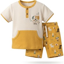 Mutlu Bebe Erkek Bebek Şortlu Takım Pamuklu Yazlık 2’li Set Baskılı Tişört Şort Rahat Günlük Kombin