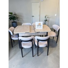 Msy Home 6 Kişilik Krem Lina 80*130 Traverten Açılır Kelebek Masa Sandalye Seti (Modern Seri)