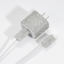 Nesto Home Şarj Başlığı ve Kablo Koruyucu Taşlı Desenli Kılıf 4'lü Set Type-C Şarj Cihazı Uyumlu Şarj Cihazı Kılıfı Şarj Cihazının Tamamını Korur