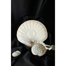 Nesto Home Tezyinat -Istiridye Inci 4 Parça 2kişilik Porselen Kahve Fincan Takımı (Altın Yaldızlı)