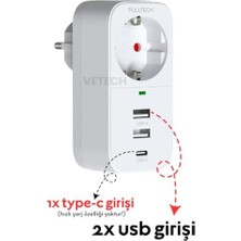 Nesto Home Akım Korumalı Tekli Priz 2 USB Girişi + 1 Type-C Girişli Priz