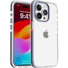 Nesto Home 15 Pro Max Için Hybrid Serisi Arkası Kristal Şeffaf Polikarbonat Kenarları Silikon Kamera Lens Çerçevesi ve Tuşları Metal Yüksek Kalite Şeffaf Silikon Kılıf (Mavi, Dropcover)