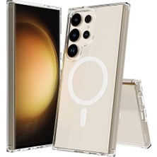 Nesto Home Galaxy ile Uyumlu S24 Ultra Kılıf M-Safe Şarj Özellikli Şeffaf Sert Pc Embos Kapak Renksiz