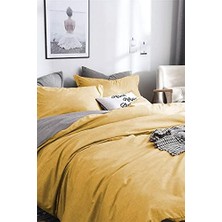 Nesto Home Çift Kişilik Çift Taraflı Nevresim Takımı - Lastikli Çarşaflı -Sarı/gri, Kraliçe