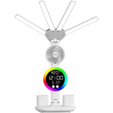 S-Link Sl-M9070 Glow Beyaz Dokunmatik Led Lamba Saat Fan Derece Kalemlikli Masa Lambası