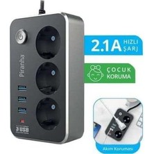 Nesto Home Pıranha 3396 3lü Priz 3 USB Girişli 2mt. Akım Korumalı