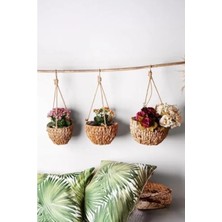 Calperia El Yapımı 3'lü Yuvarlak Hasır Saksılık Seti - Asılabilir
