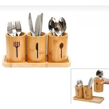 Nesto Home Bambu Tezgah Üstü Kaşıklık Stantılı 3 Lü