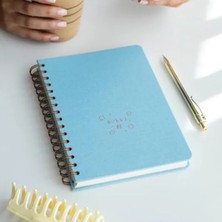 Calperia A5 Spiralli Sert Kapak Keten Kareli Defter, Mavi