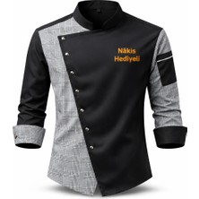 Mekaizen Chef Ceketi – Aşçı Üniforması, Aşçı Gömleği Aşçı Forması Asimetrik Tasarım Nakış Hediyeli