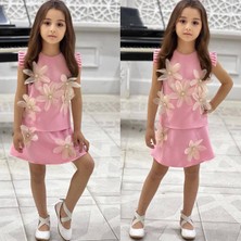 Lina Baby Bloomm ​bayramlık Elbise Kız Çocuk Pembe 3D Çiçek Detaylı Ikili Takım - Özel Gün ve Doğum Günü Elbisesi ​