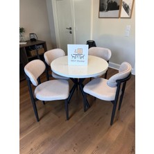 Msy Home 4 Kişilik Vela 90*90 Beyaz Yuvarlak Sabit Masa Krem Sandalye Seti (Modern Seri)