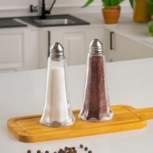 Berry Store 15332 2'li Cam Gövdeli Metal Krom Kapaklı Tuzluk Biberlik - Baharatlık Karabiberlik Seti - 50 ml
