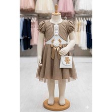 Kız Çocuk Bolerolu Çantalı Tül Detaylı Abiye Elbise ​Dodi Petto  (4 - 6 Yaş)