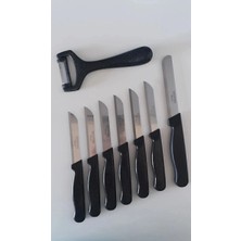 ERHCE 6 Simli Siyah Meyve Bıçağı, Düz Soyacak ve Mikro Tırtıklı Doğrama Bıçağı Seti