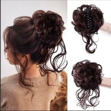 Handmade Dagiınık Kuyruklu Topuz Toka Sac Kahverengi