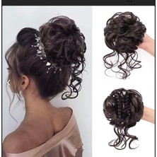 Handmade Dagınık Kuyruklu Topuz Toka Koyu Kestane Saç