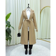 Modamorfo Bağcıklı Düğmeli Deri Trençkot -Bej