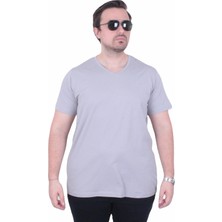 Moc Grande Mocgrande Erkek Büyük Beden Likralı Basic V Yaka Tişört 11170 Grı