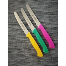 ERHCE  Tırtıklı Sebze Doğrama Bıçağı Alman Paslanmaz Çelik 3'lü Sarı Pembe Yeşil