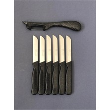 ERHCE Tırtıklı Simli Siyah Meyve Sebze Bıçağı Alman Paslanmaz Çelik ve Yan Soyacak 6'lı