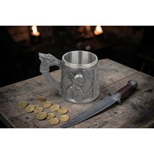 Elifeshop 3D Şövalye & Dragon Tasarımlı Kupa Paslanmaz Çelik Iç Hazneli Kulplu Dekoratif Bardak 450 ml