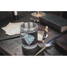 Elifeshop 3D Game Of Thrones Stark Renkli Kurt Tasarımlı Kupa Paslanmaz Çelik Iç Hazneli Kulplu Bardak 400 ml