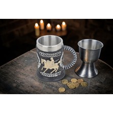 Elifeshop 3D Şövalye Tasarımlı Bira Kupası Paslanmaz Çelik Iç Hazneli 3D Kulplu Dekoratif 600 ml Bardak