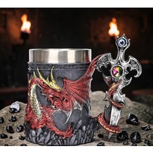 Elifeshop 3D Ejderha Dragon Tasarımlı Bira Kupası Paslanmaz Çelik Iç Hazneli Kulplu Dekoratif 600 ml Bardak